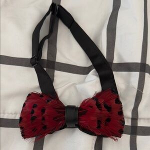 Elegant Red and Black Feather Bow Tie